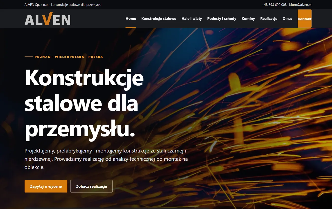 Zrzut ekranu strony internetowej firmy Alven